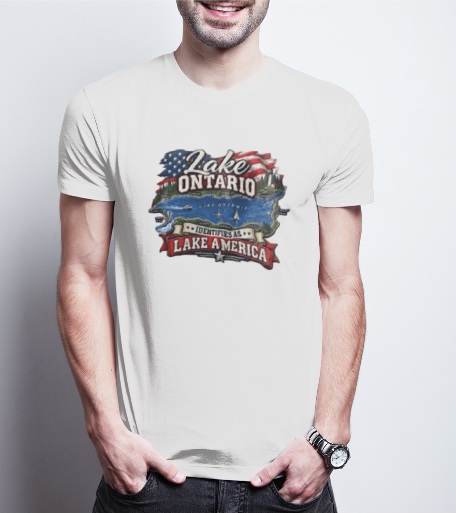Lake Ontario Identifies As Lake America Map With Patriotic Flag And Nautical T-Shirt