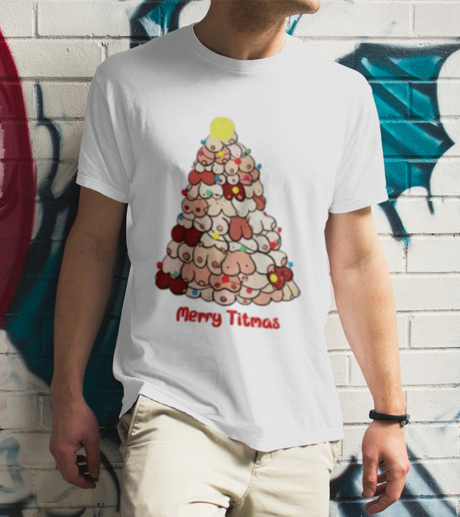 Merry Titmas Christmas Tree Humor Boob Ornaments T-Shirt