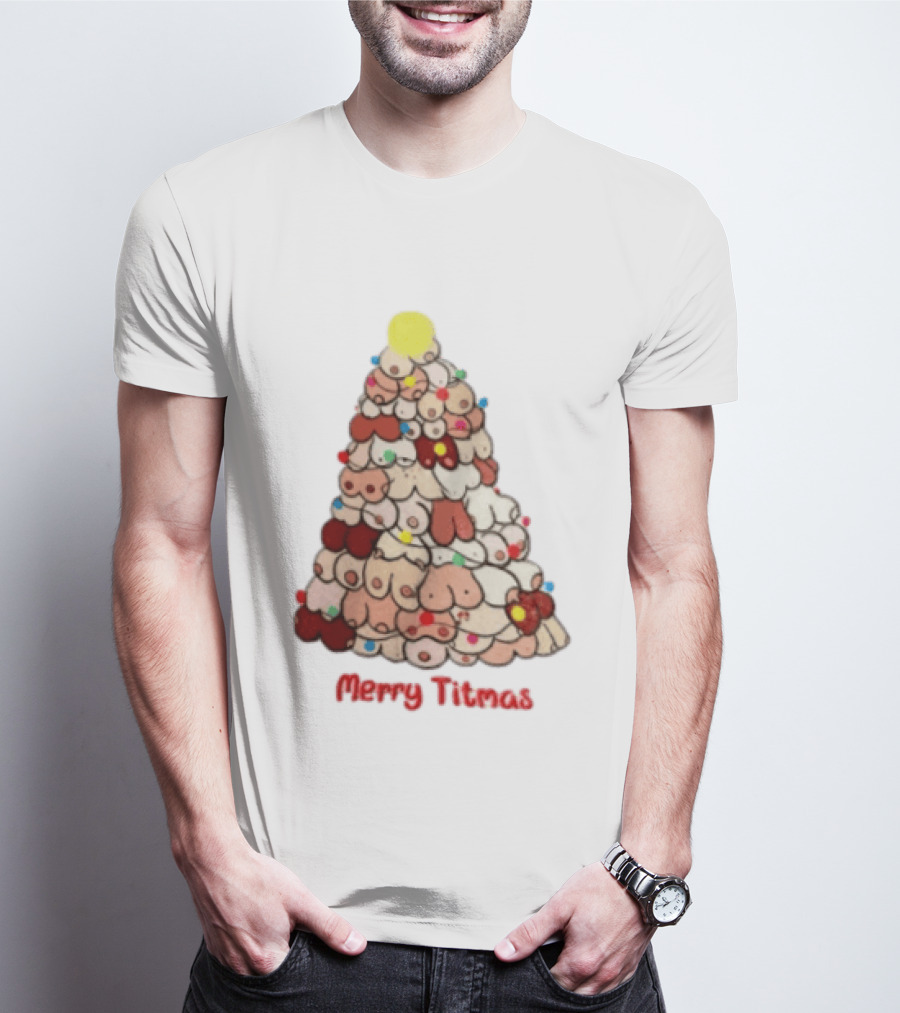 Merry Titmas Christmas Tree Humor Boob Ornaments T-Shirt