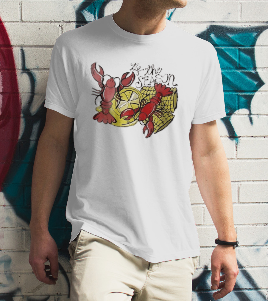 Tis The Season Distressed Cartoon Crawfish Lemon Corn Cob Fun T-Shirt