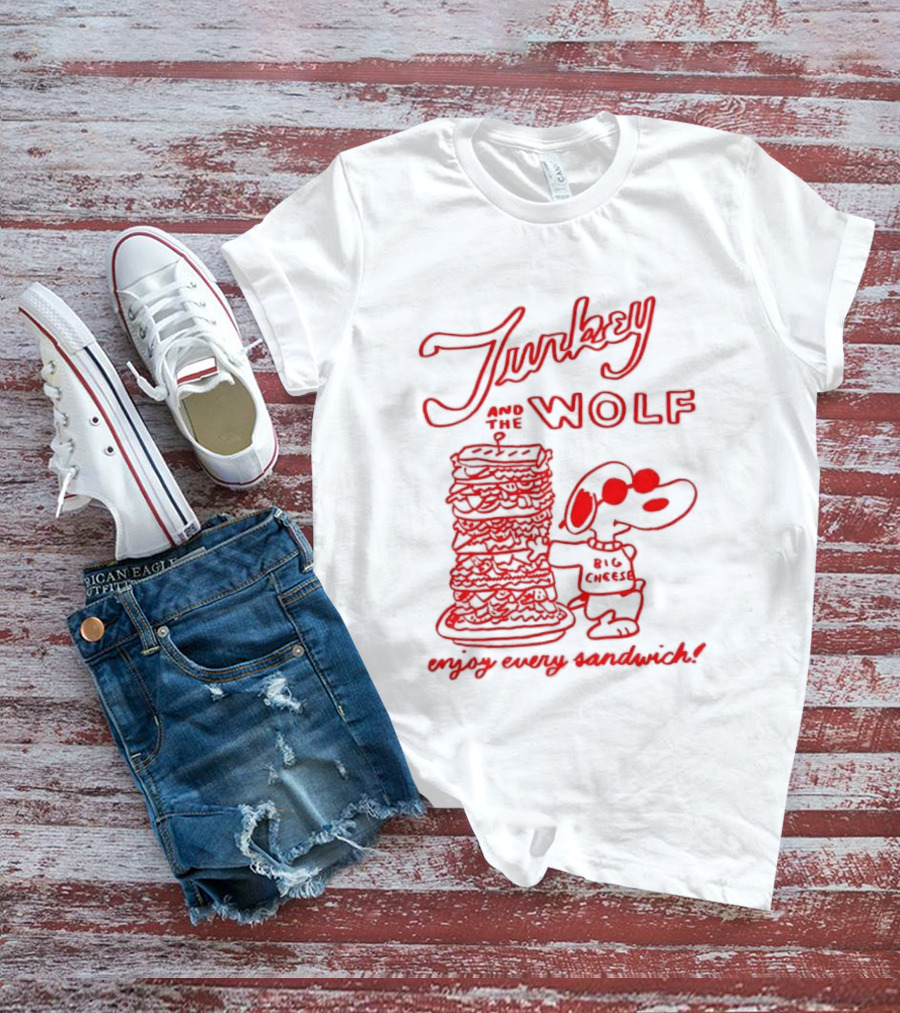 Turkey And The Wolf Big Cheese Enjoy Every Sandwich Stacked Cartoon Concept T-Shirt