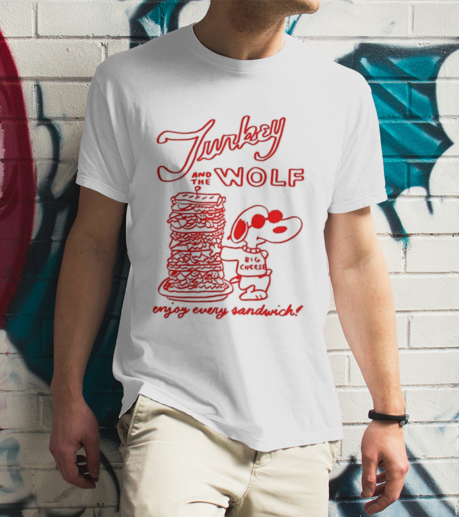 Turkey And The Wolf Big Cheese Enjoy Every Sandwich Stacked Cartoon Concept T-Shirt