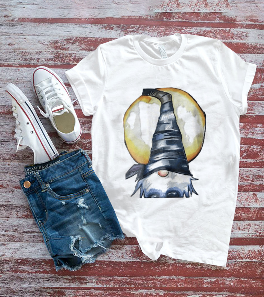Vichys Cartoon Halloween Witch Gnome Moon Glow Hat T-Shirt