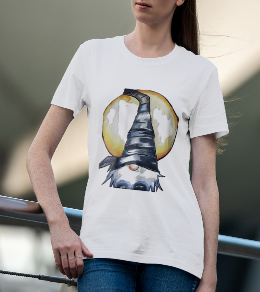 Vichys Cartoon Halloween Witch Gnome Moon Glow Hat T-Shirt