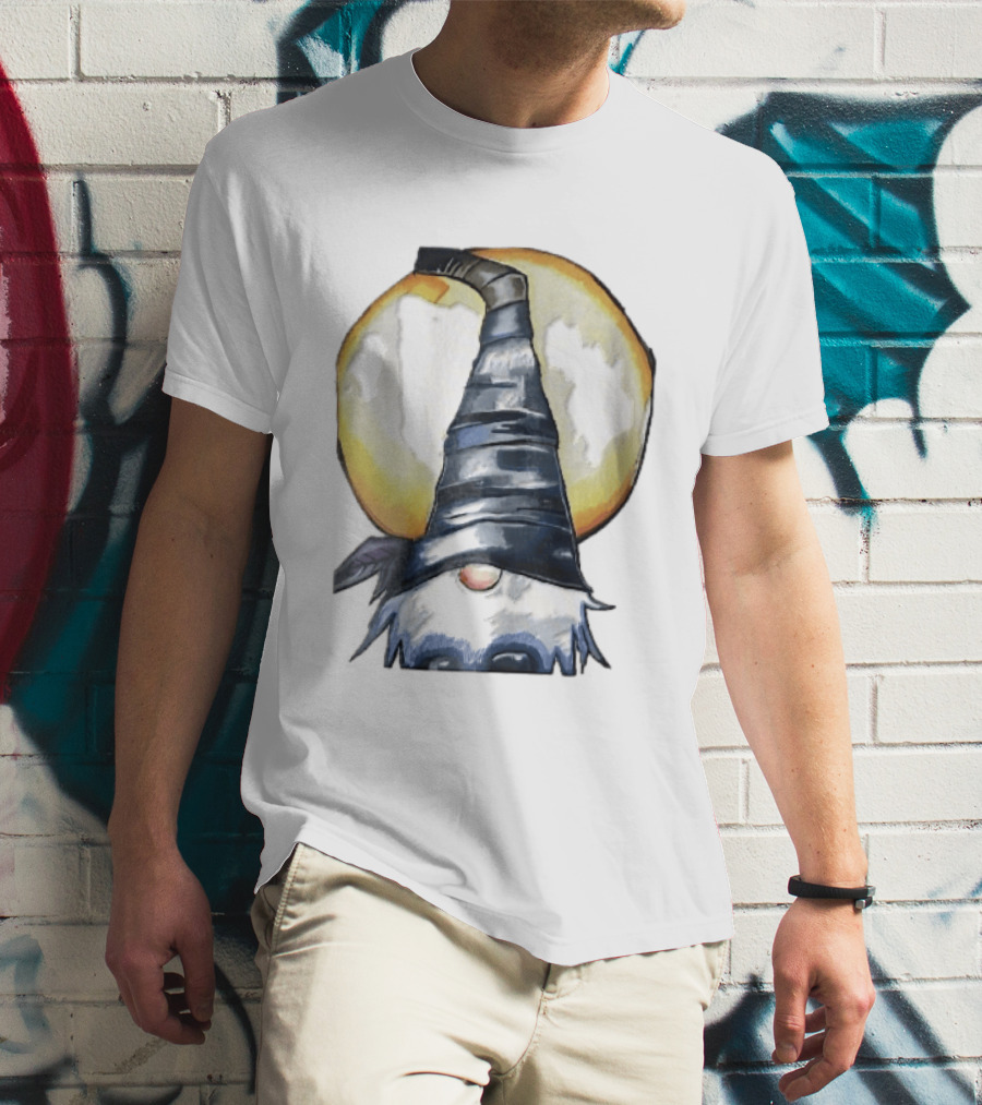 Vichys Cartoon Halloween Witch Gnome Moon Glow Hat T-Shirt