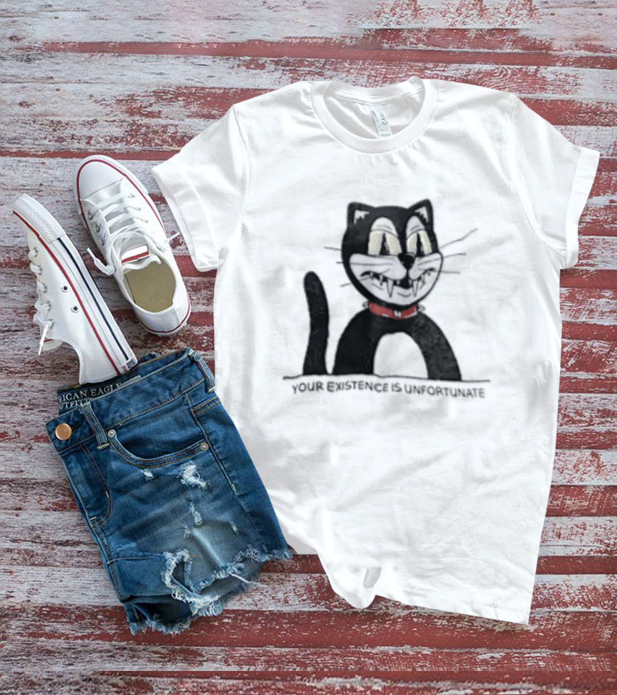 Your Existence Is Unfortunate Cat With Dark Whiskers And Red Collar T-Shirt