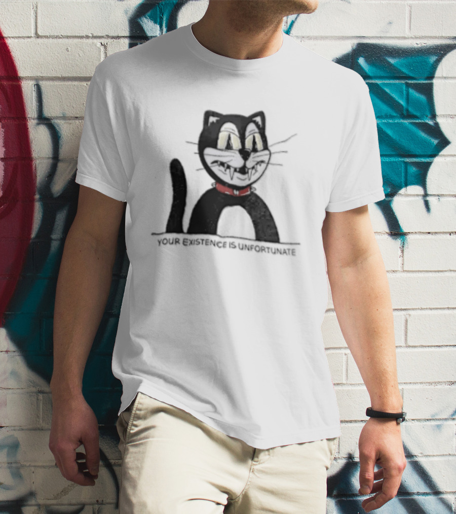 Your Existence Is Unfortunate Cat With Dark Whiskers And Red Collar T-Shirt