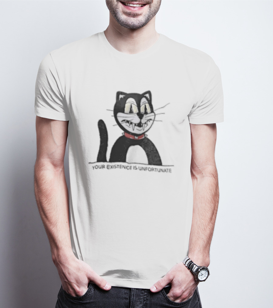 Your Existence Is Unfortunate Cat With Dark Whiskers And Red Collar T-Shirt