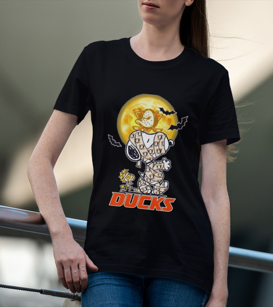 Anaheim Ducks X Snoopy And Woodstock Cosplay Mummy Halloween T-Shirt