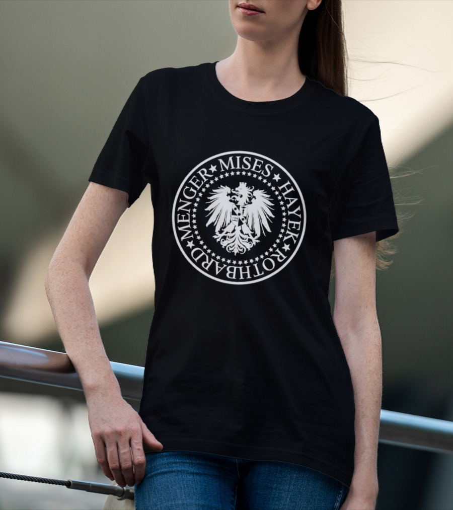 Austrian School Of Economics Mises Hayek Rothbard Menger Crest T-Shirt