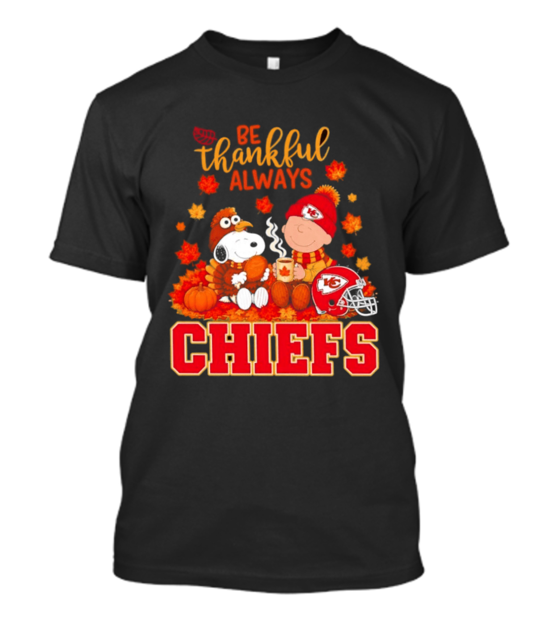 Be Thankful Always Snoopy Charlie Brown Chiefs Fall Leaves T-Shirt
