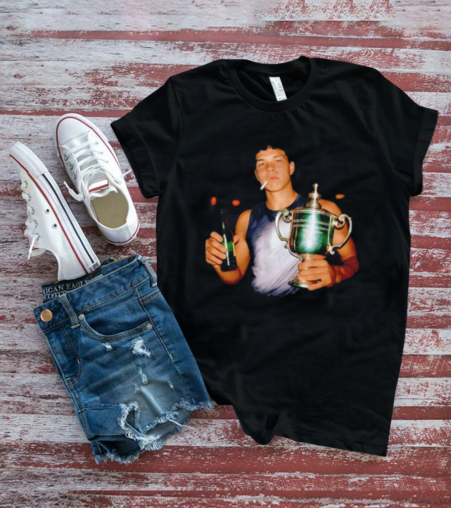 Ben Shelton Celebrating Victory With Beer And Trophy T-Shirt