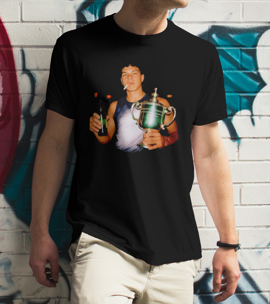 Ben Shelton Celebrating Victory With Beer And Trophy T-Shirt
