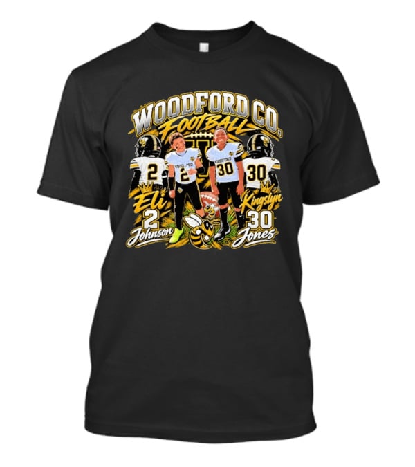 Woodford Co Football Eli Johnson 2 Kingslyn Jones 30 T-Shirt