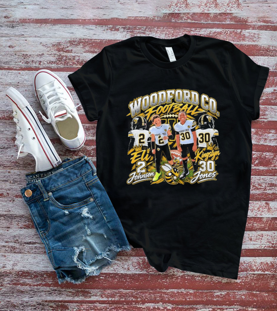 Woodford Co Football Eli Johnson 2 Kingslyn Jones 30 T-Shirt