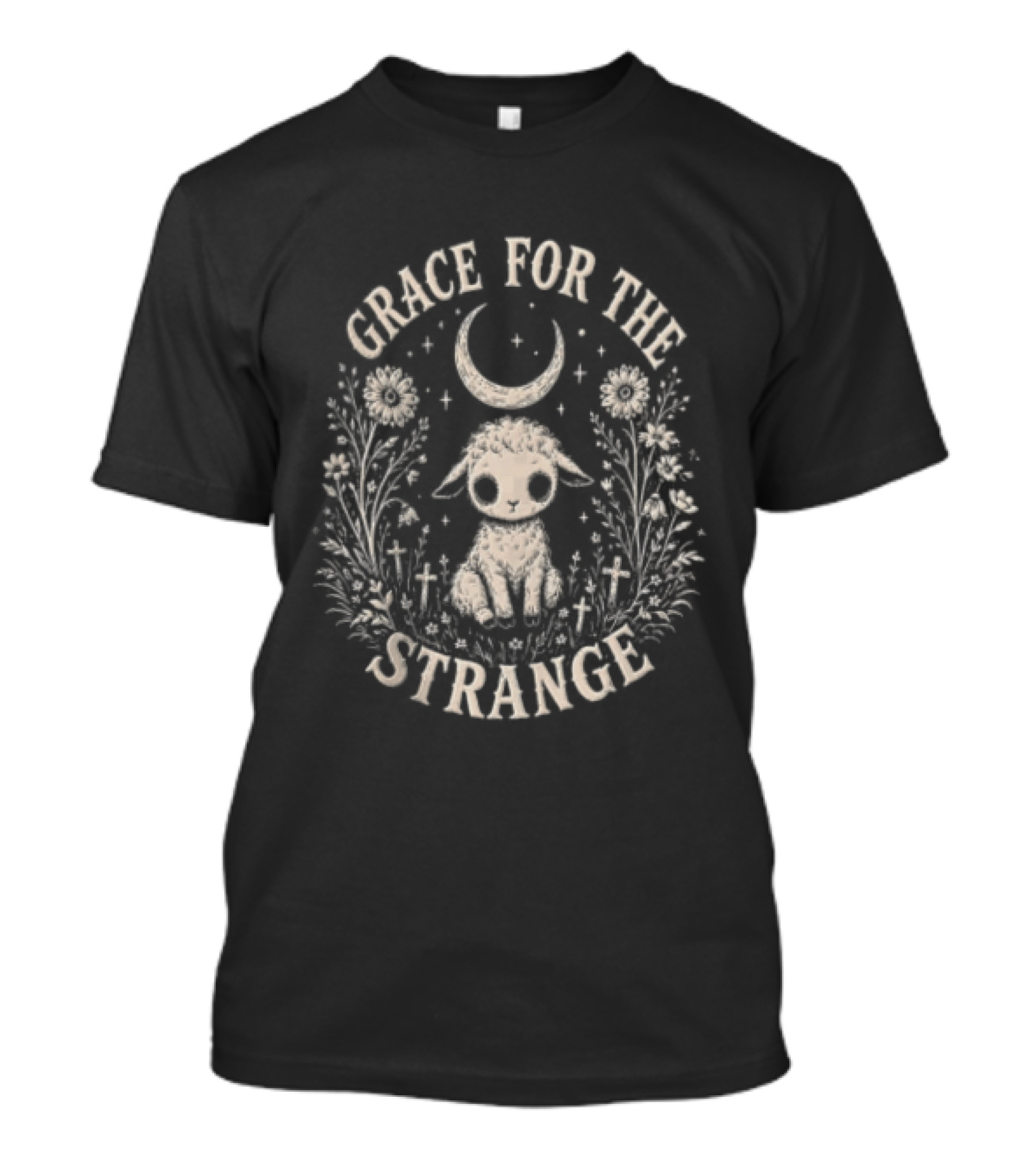 Grace For The Strange Lamb With Moon And Floral Accents T-Shirt