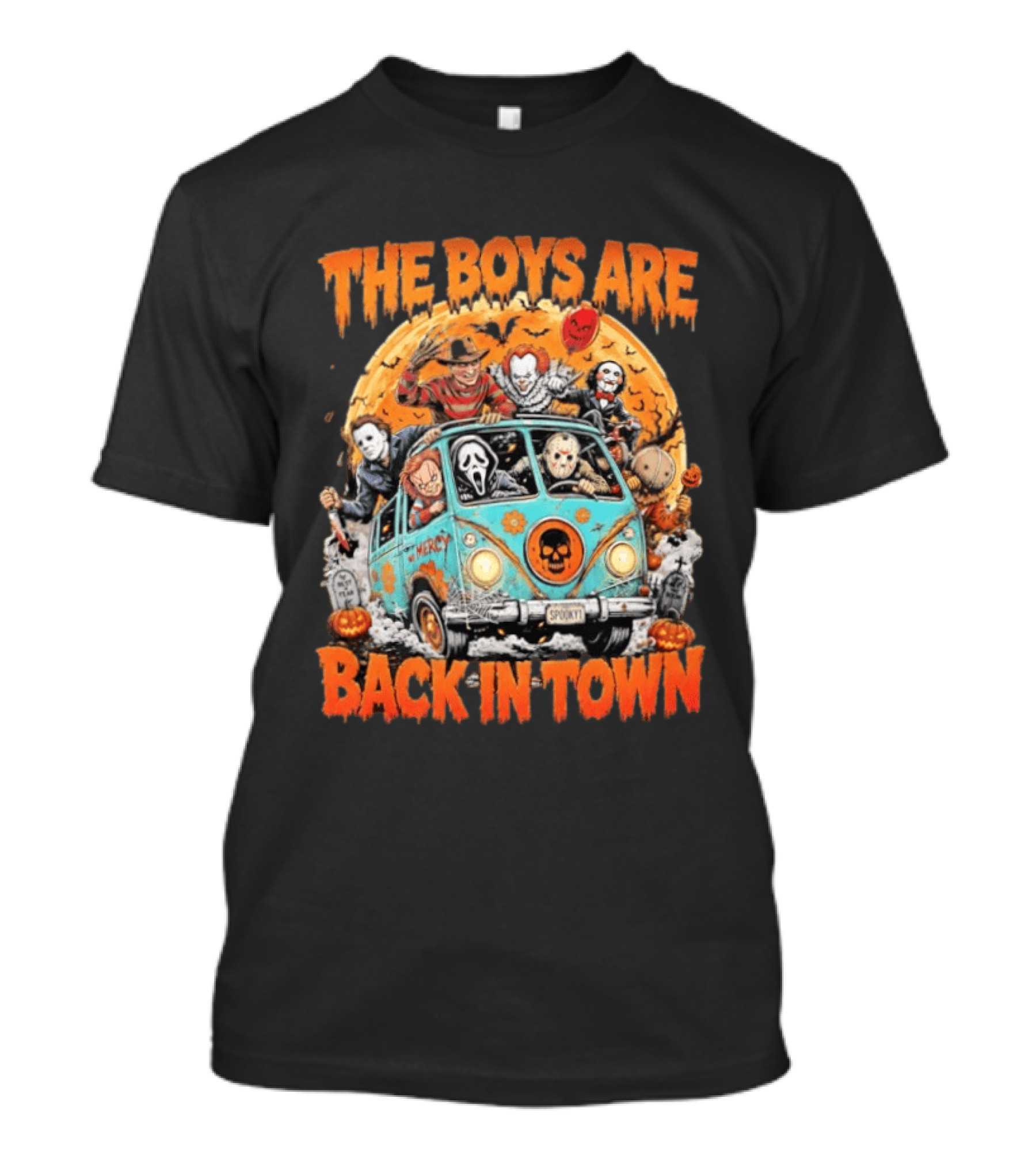 The Boys Are Back In Town Halloween Horror Movie Characters Van Nightmare T-Shirt