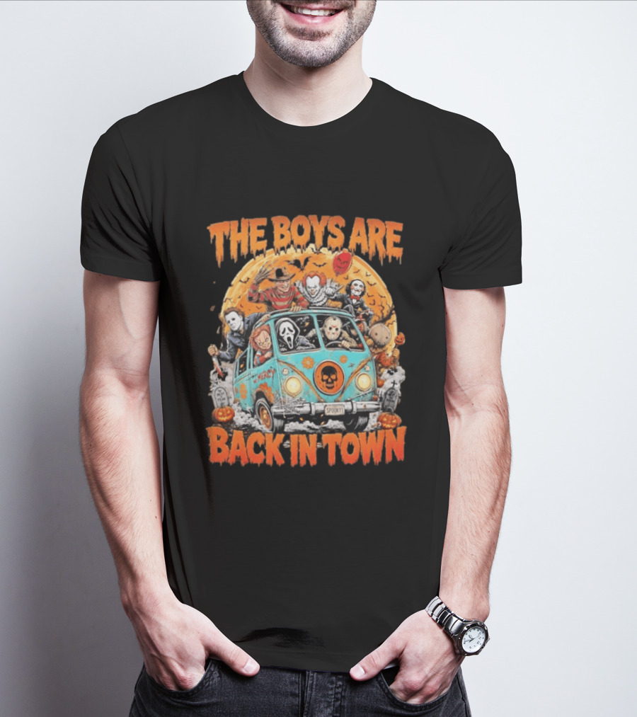 The Boys Are Back In Town Halloween Horror Movie Characters Van Nightmare T-Shirt