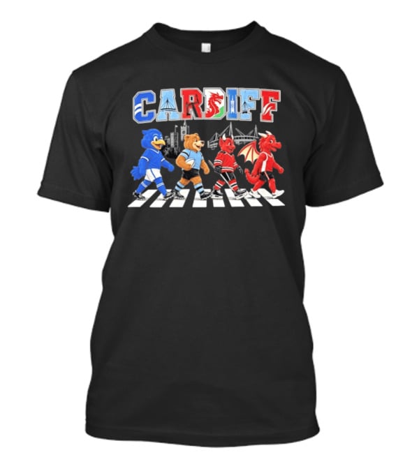 Cardiff Sports Abbey Road Parody With Cartoon Animals Crossing T-Shirt
