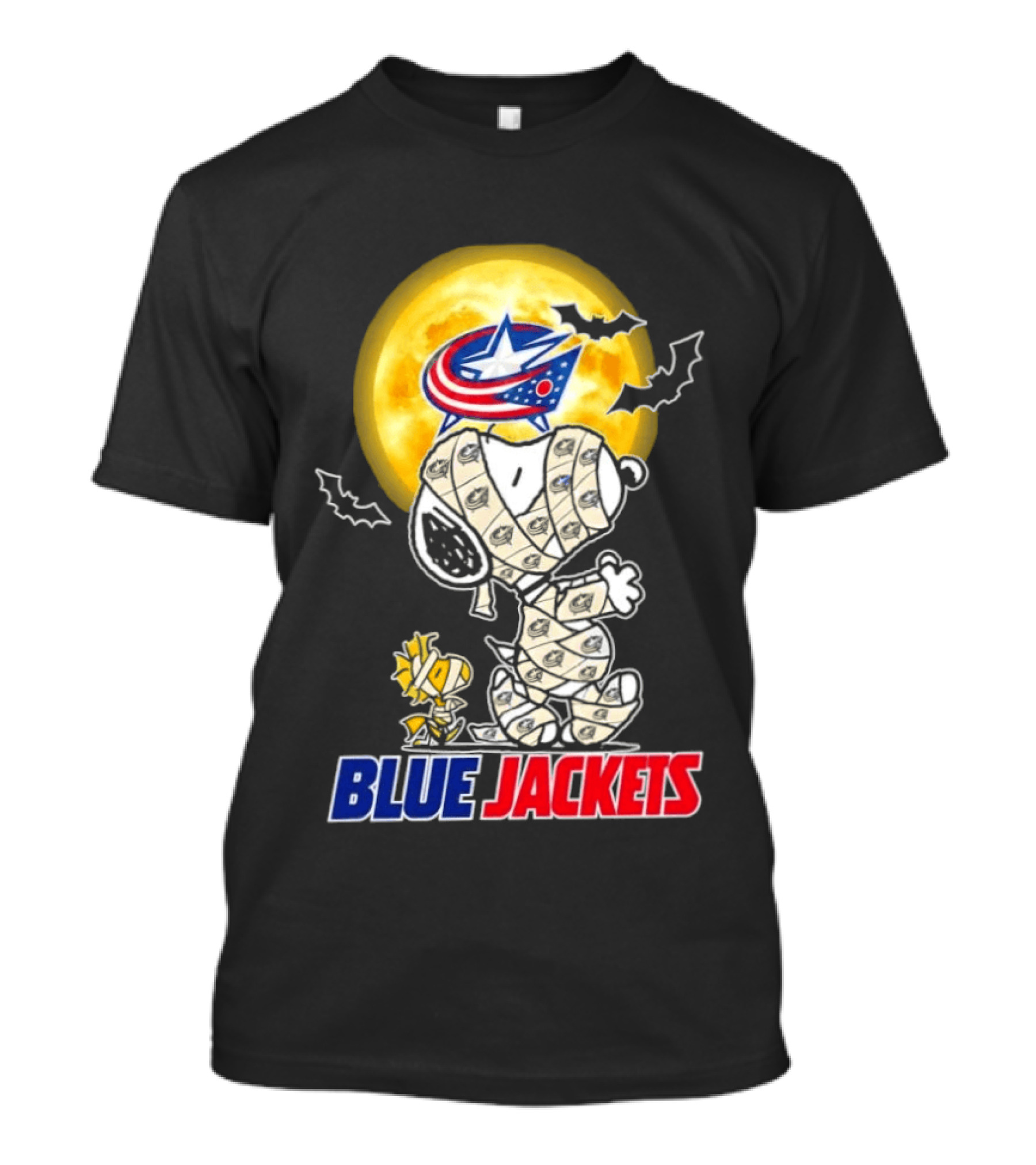 Columbus Blue Jackets Snoopy Woodstock Mummy Halloween Moon T-Shirt