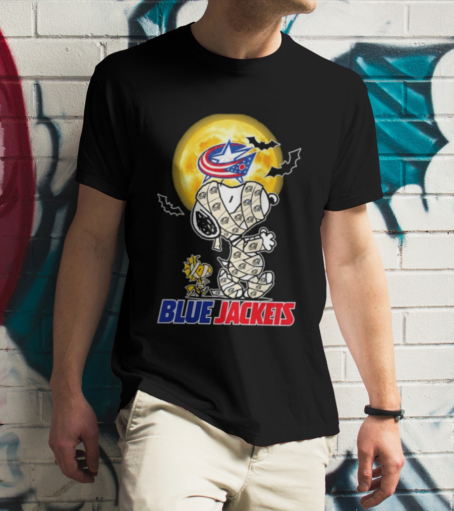 Columbus Blue Jackets Snoopy Woodstock Mummy Halloween Moon T-Shirt