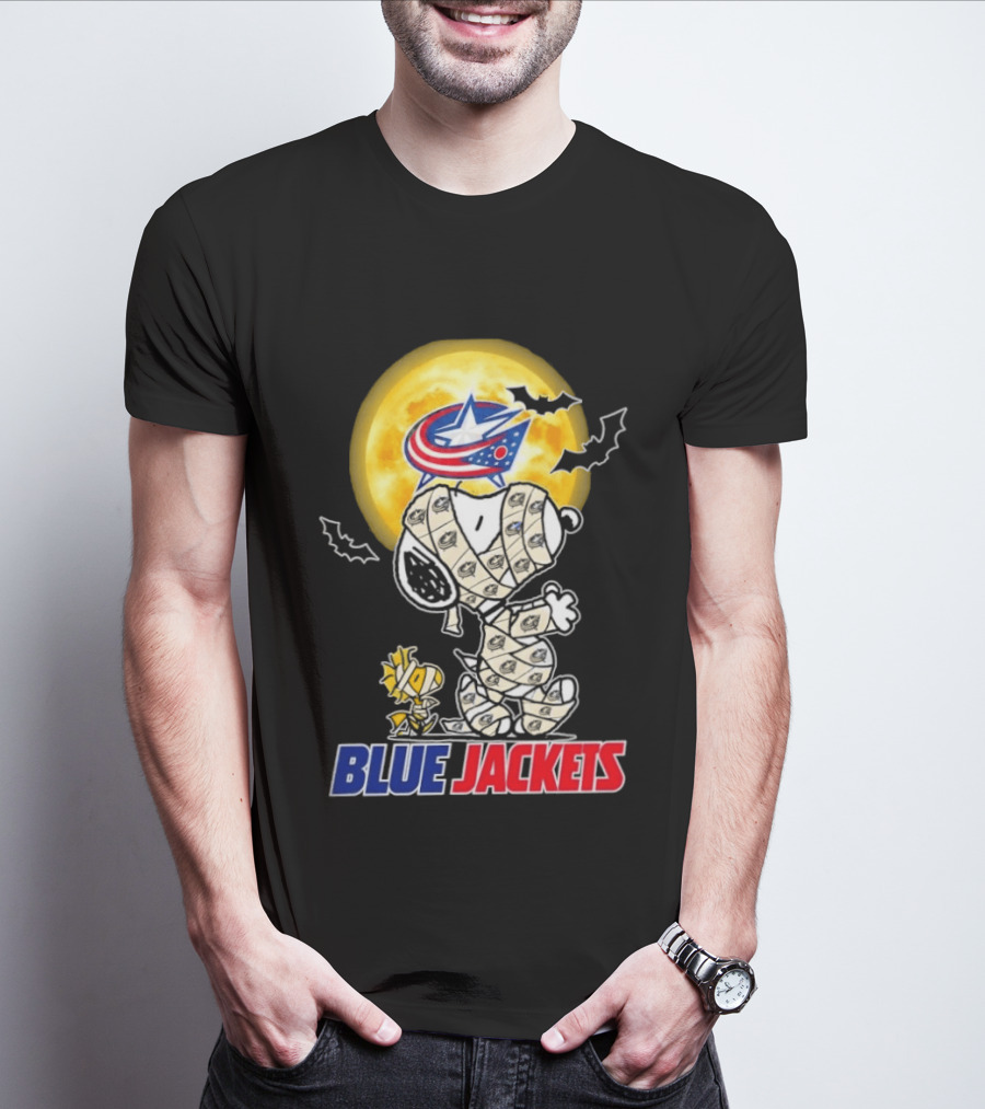 Columbus Blue Jackets Snoopy Woodstock Mummy Halloween Moon T-Shirt
