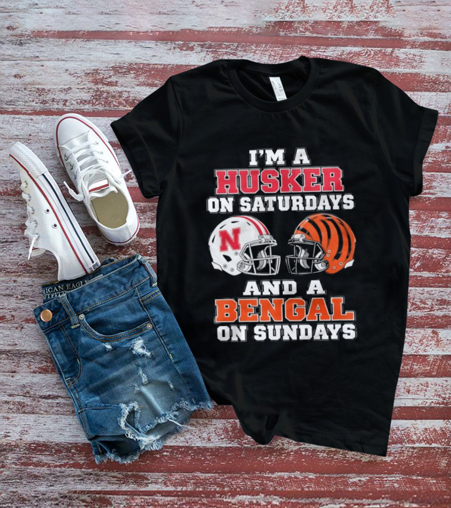 I'm A Husker On Saturdays And A Bengal On Sundays Football Helmet Team Pride T-Shirt