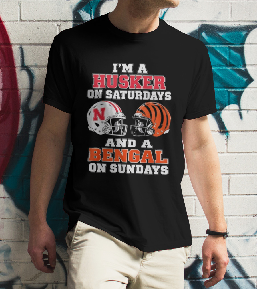 I'm A Husker On Saturdays And A Bengal On Sundays Football Helmet Team Pride T-Shirt