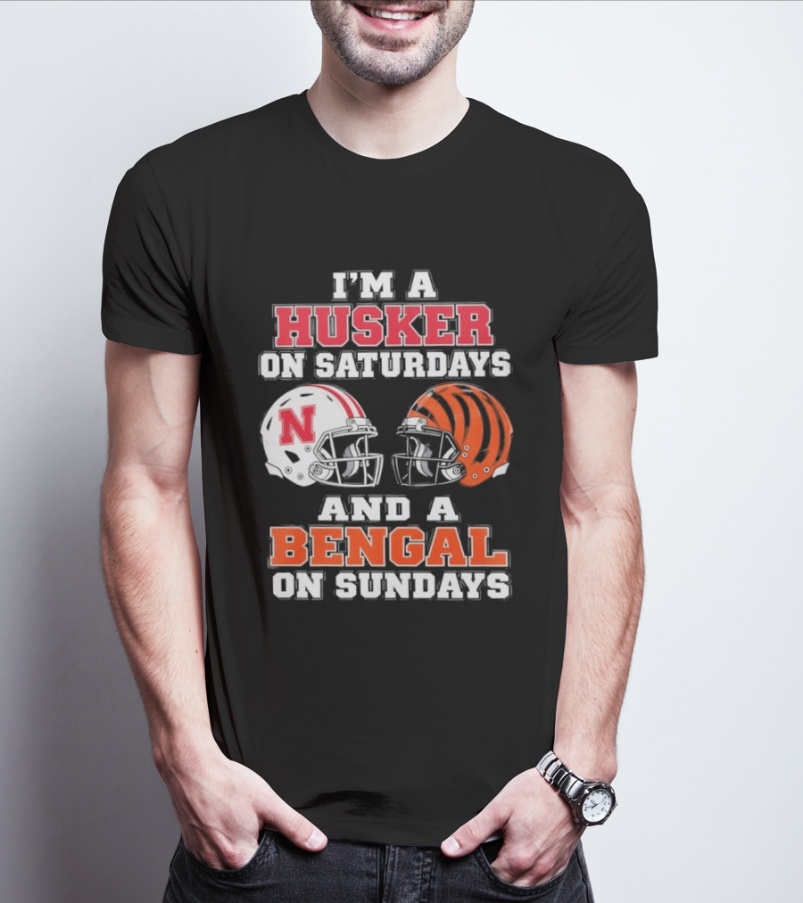 I'm A Husker On Saturdays And A Bengal On Sundays Football Helmet Team Pride T-Shirt