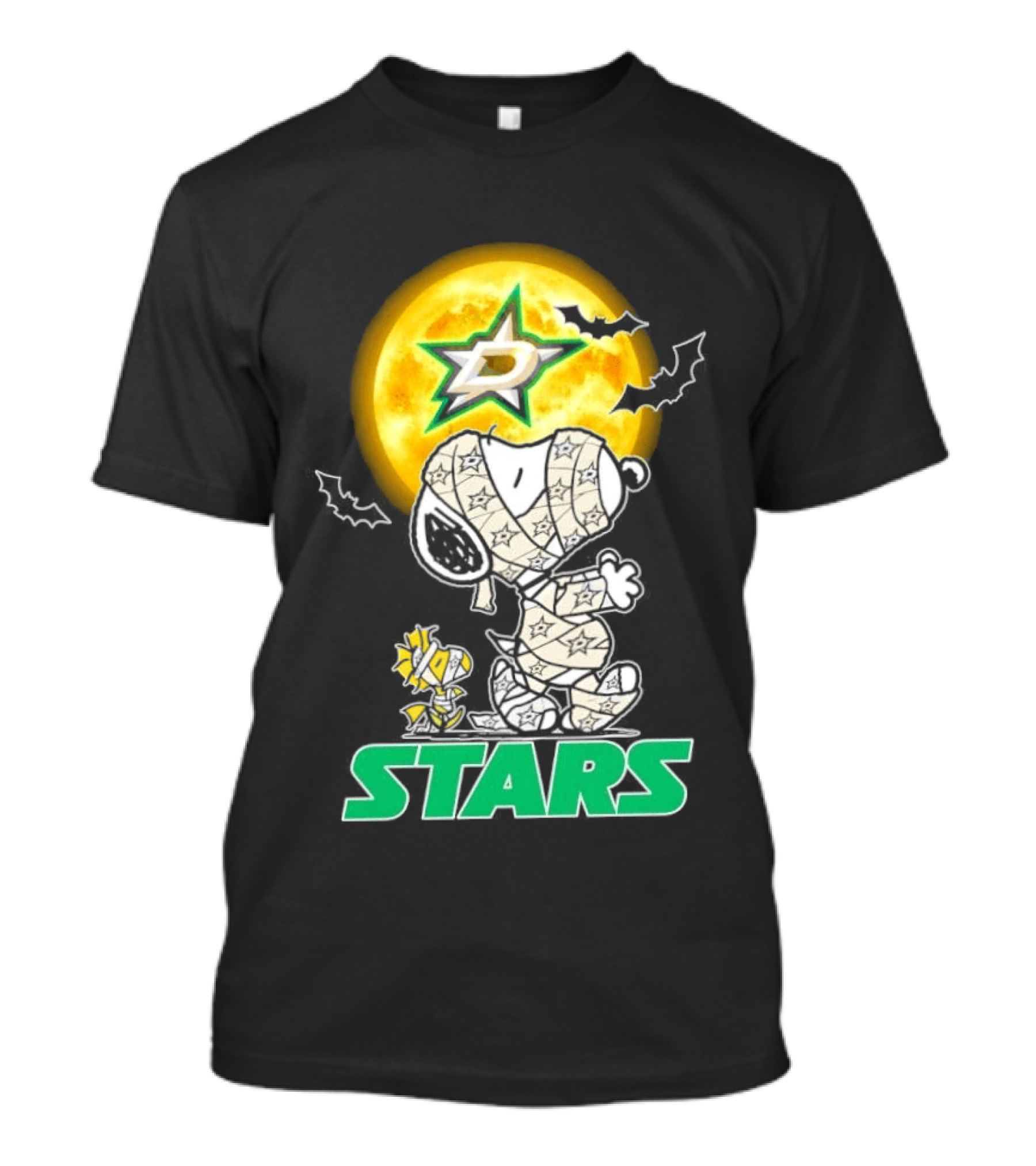 Dallas Stars Snoopy Woodstock Halloween Mummy Moon Bats T-Shirt
