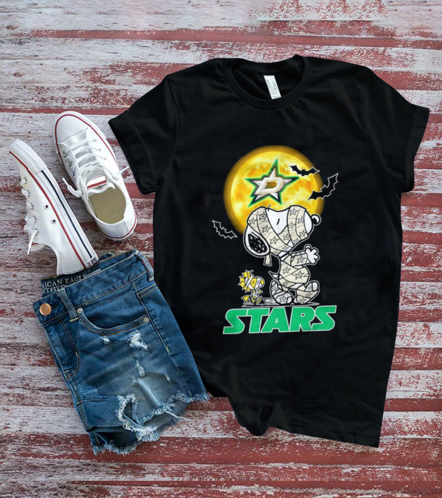 Dallas Stars Snoopy Woodstock Halloween Mummy Moon Bats T-Shirt