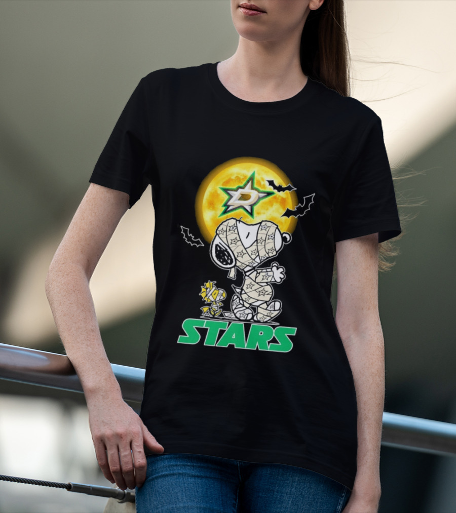 Dallas Stars Snoopy Woodstock Halloween Mummy Moon Bats T-Shirt