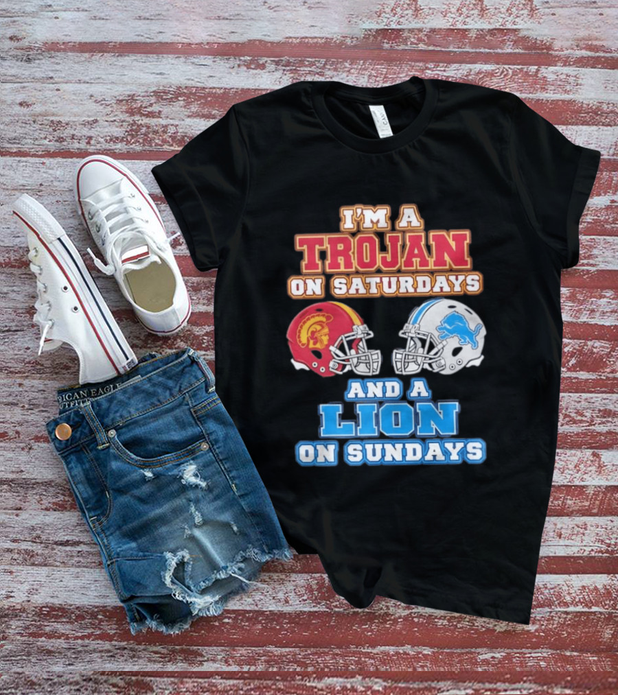 USC Trojan On Saturdays And Detroit Lion On Sundays Football Fan Gear T-Shirt