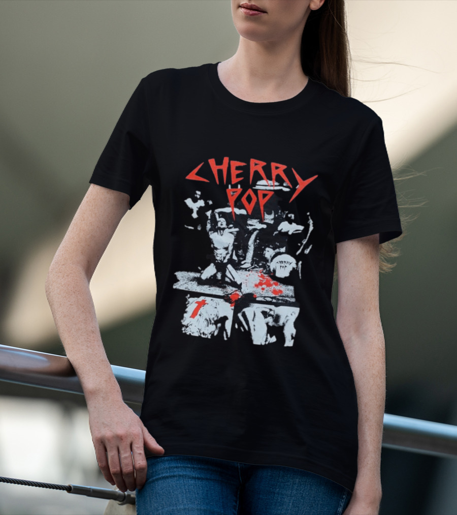 Iamjmsn Store Cherry Pop Black Vintage Rock Aesthetic T-Shirt