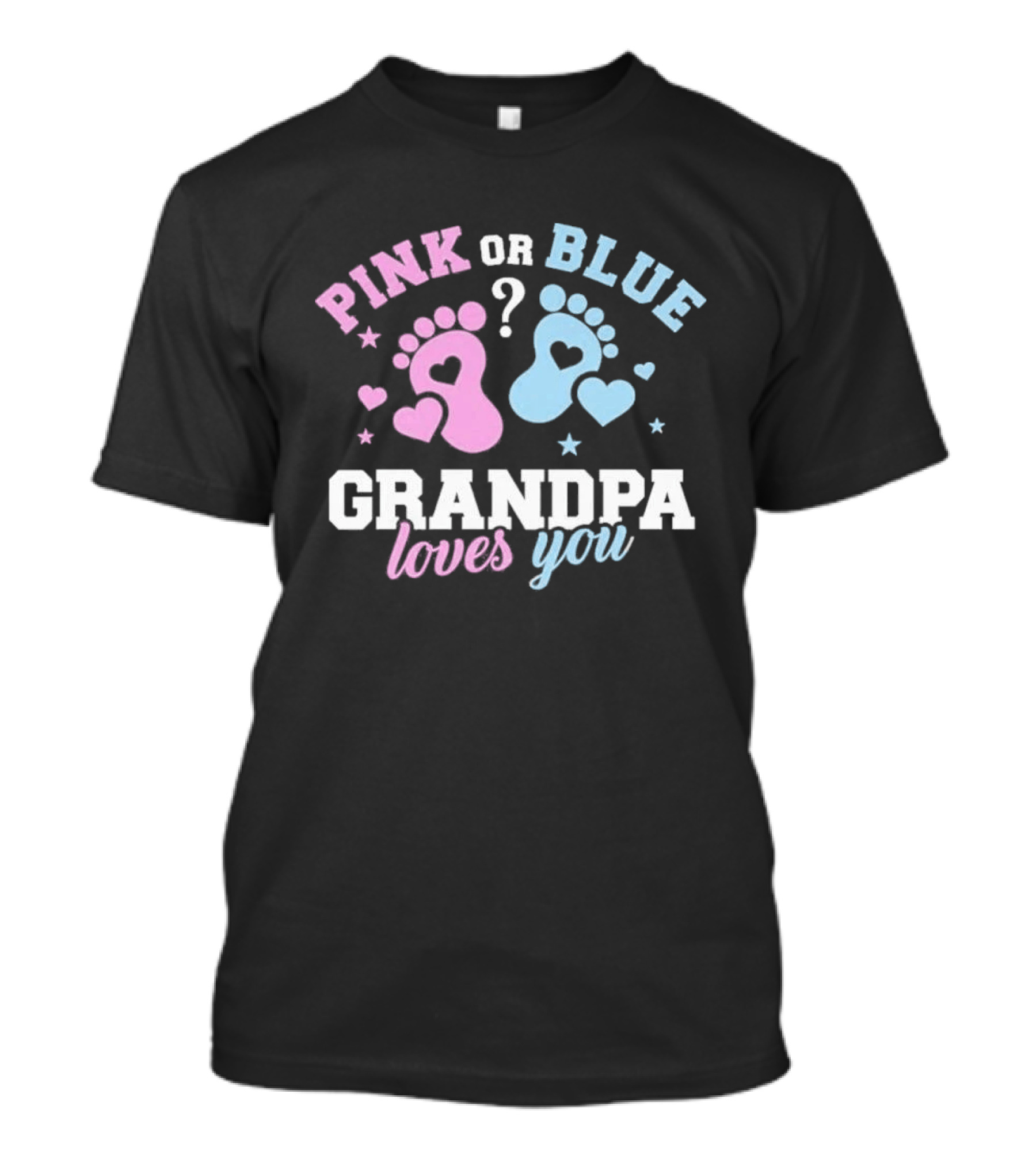 Pink Or Blue Grandpa Loves You Heart Footprints Gender Reveal T-Shirt