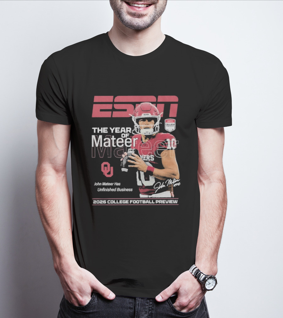ESPN The Year Of Mateer 2026 College Football Preview John Mateer Has Unfinished Business T-Shirt
