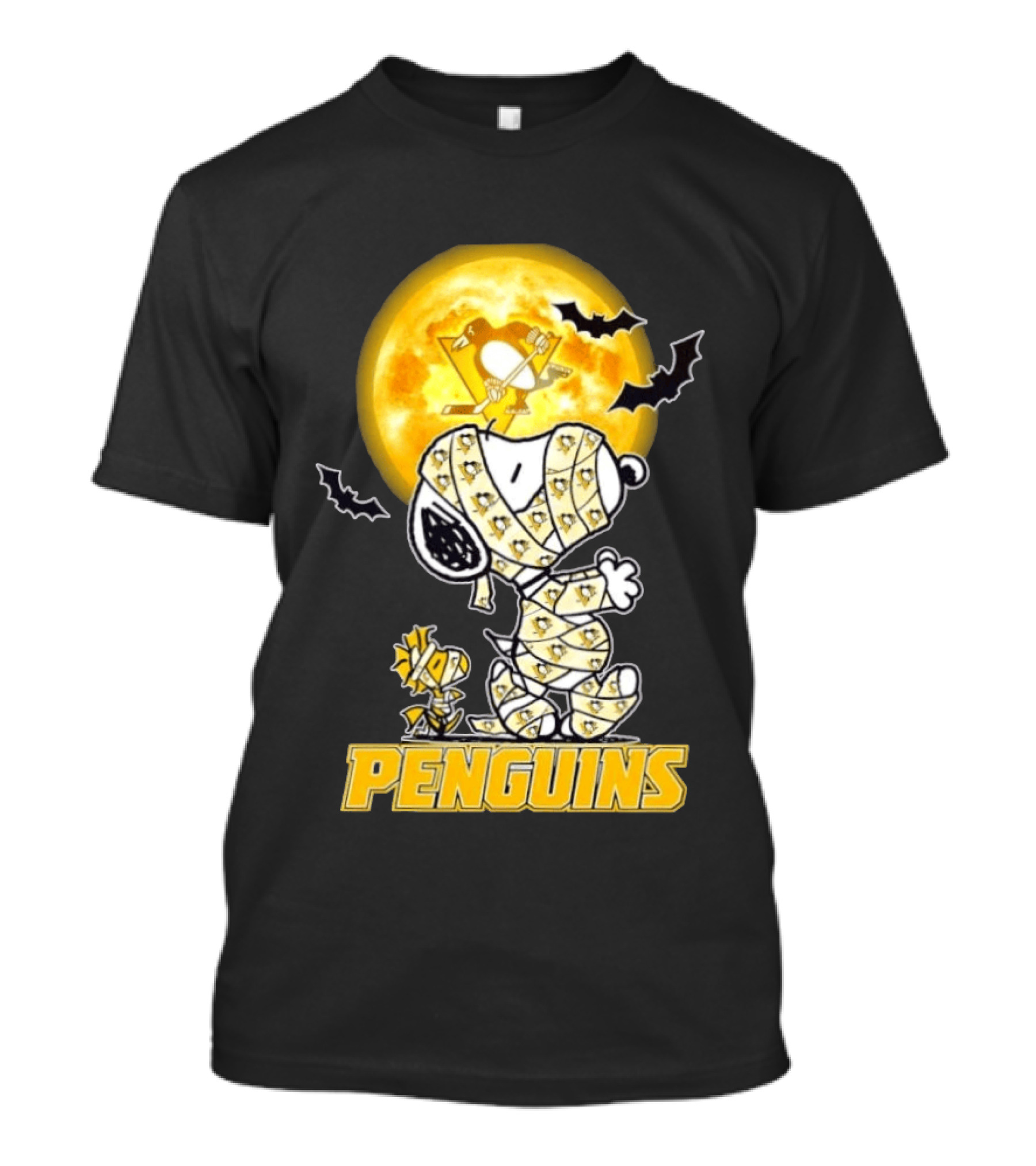 Pittsburgh Penguins Snoopy Woodstock Mummy Halloween Moon Bats T-Shirt