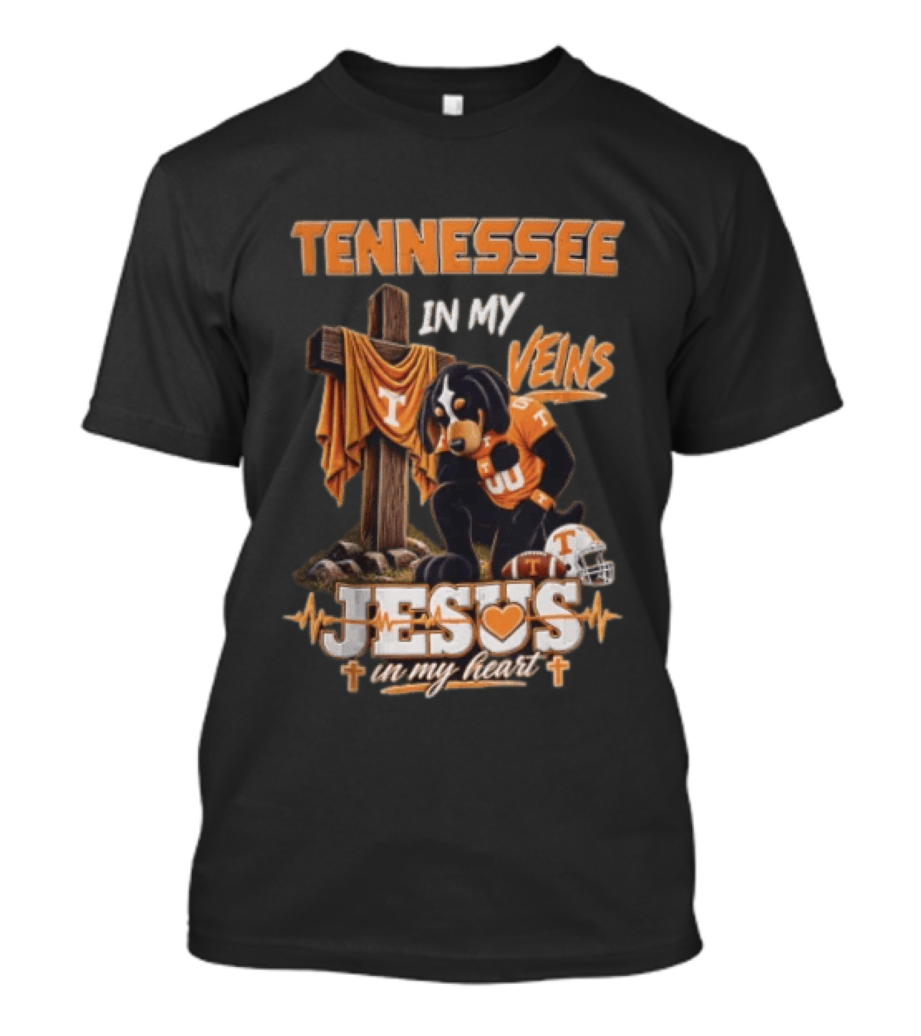 Tennessee In My Veins Jesus In My Heart Dog Cross Football Helmet T-Shirt