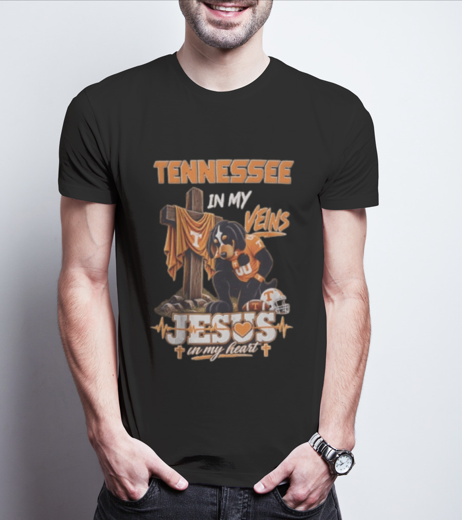 Tennessee In My Veins Jesus In My Heart Dog Cross Football Helmet T-Shirt