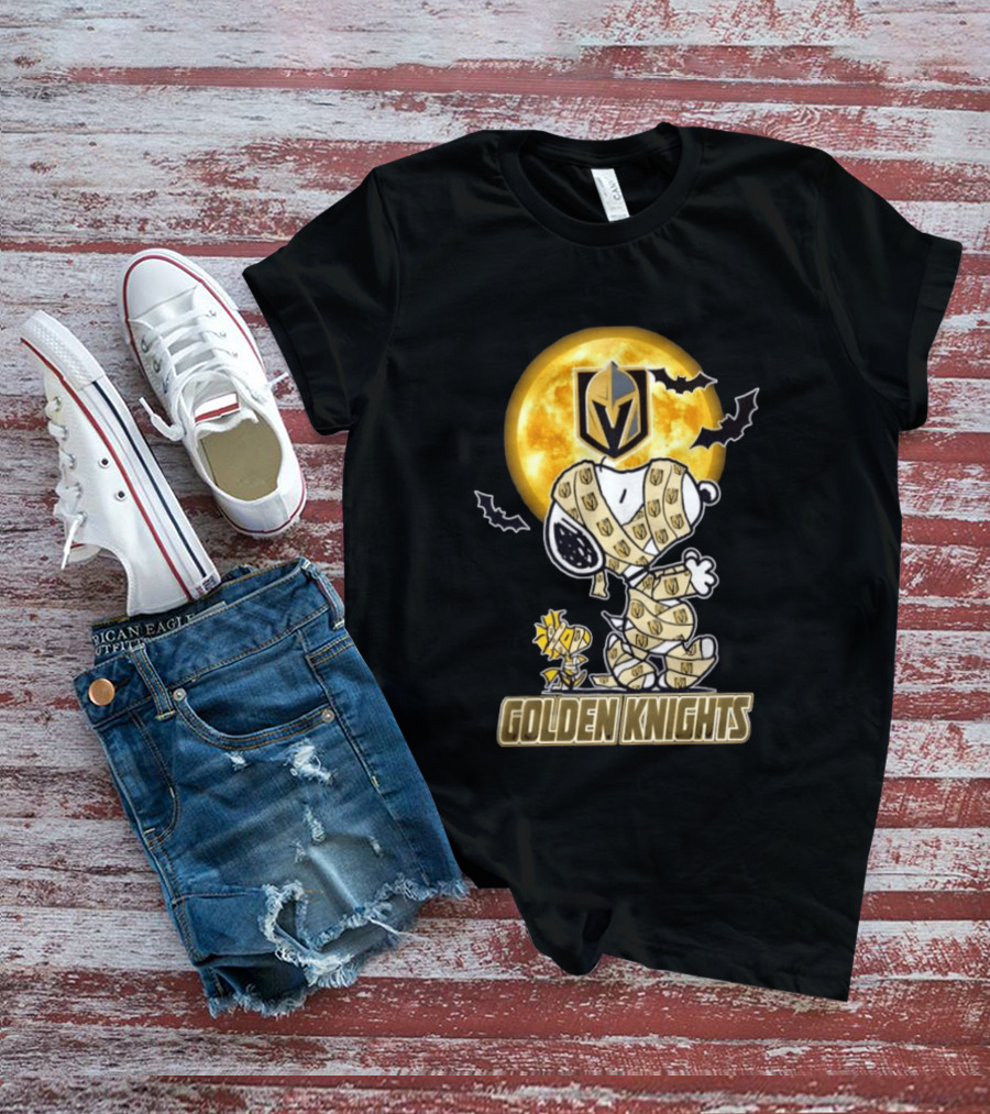 Vegas Golden Knights Snoopy Woodstock Mummy Halloween Moon T-Shirt