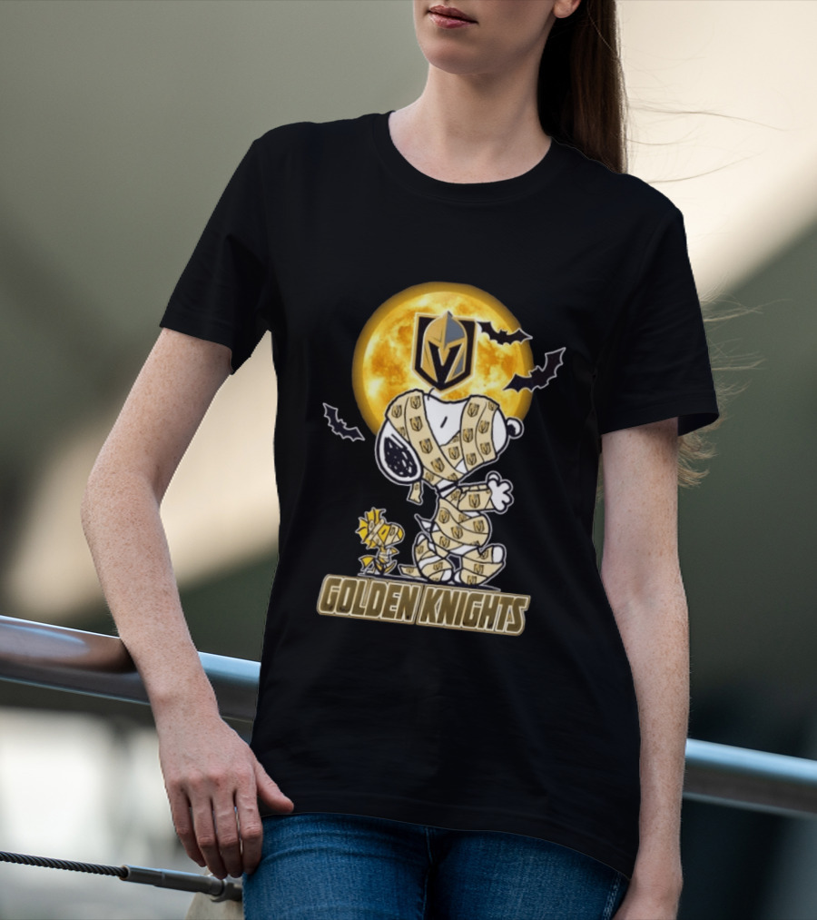 Vegas Golden Knights Snoopy Woodstock Mummy Halloween Moon T-Shirt