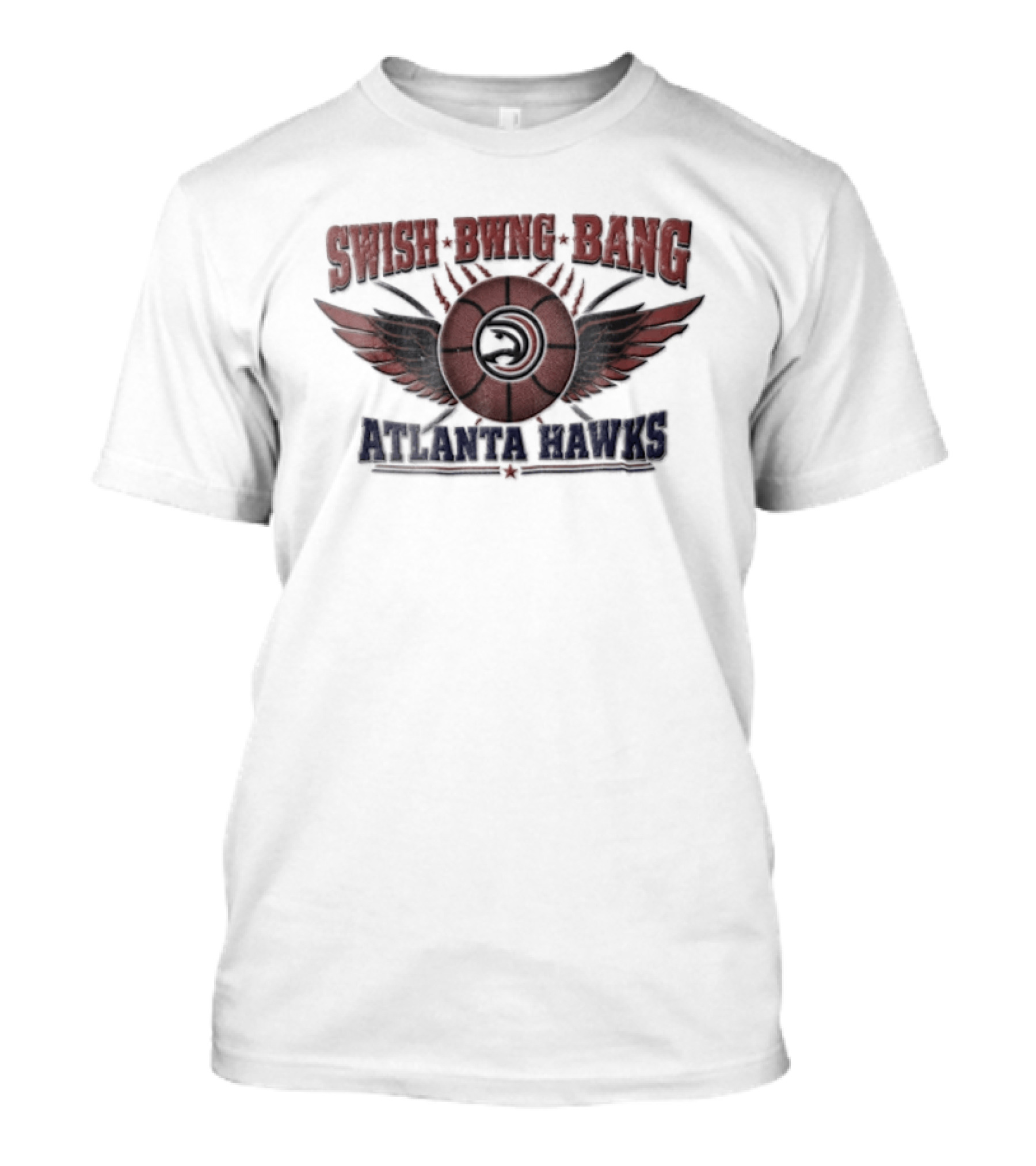 Atlanta Hawks Swish Bwng Bang Distressed Winged Basketball T-Shirt