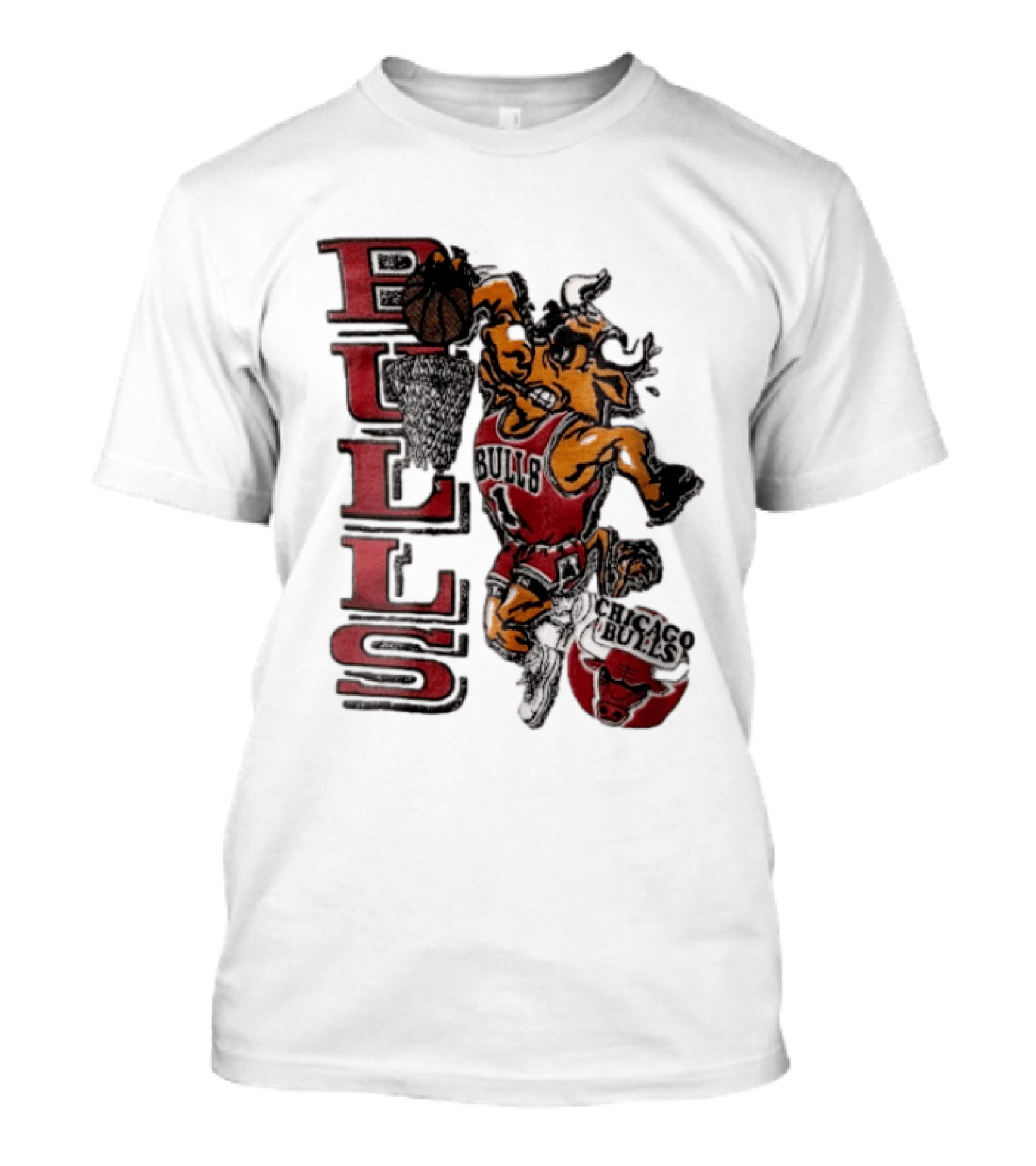 Chicago Bulls Bull Dunking Basketball Hoop NBA Cartoon Caricature T-Shirt