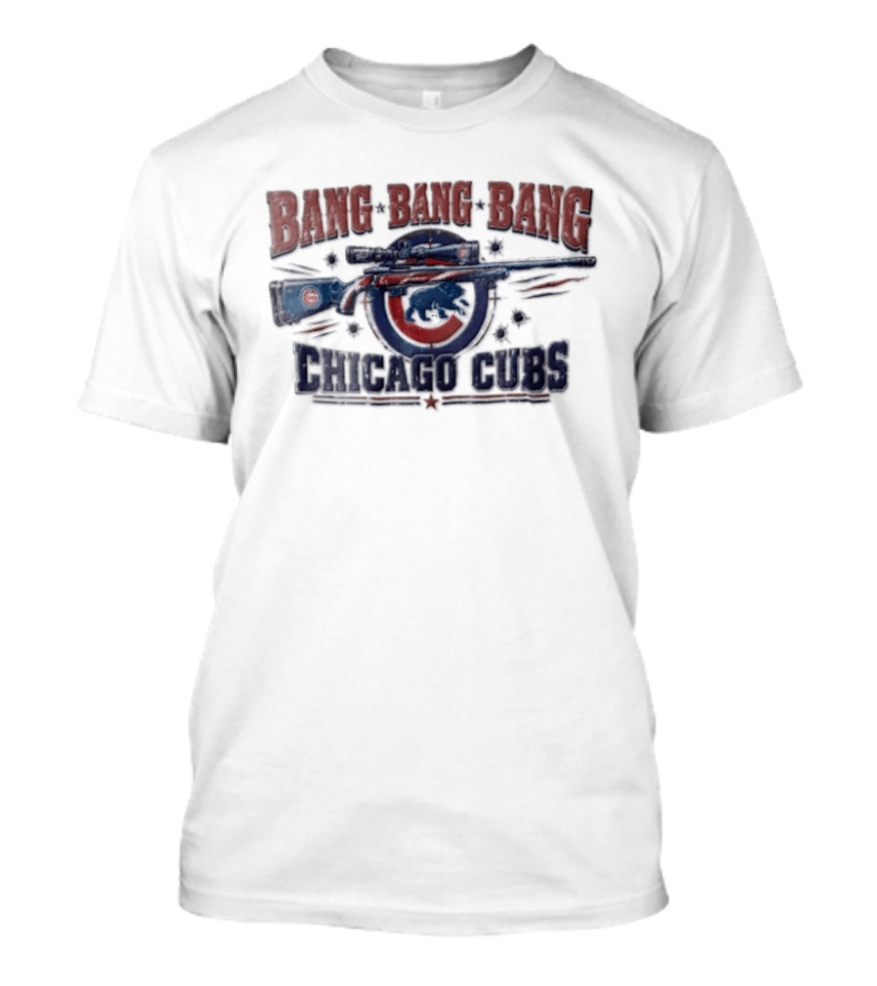 Bang Bang Bang Chicago Cubs Sniper Rifle Bullet Holes T-Shirt