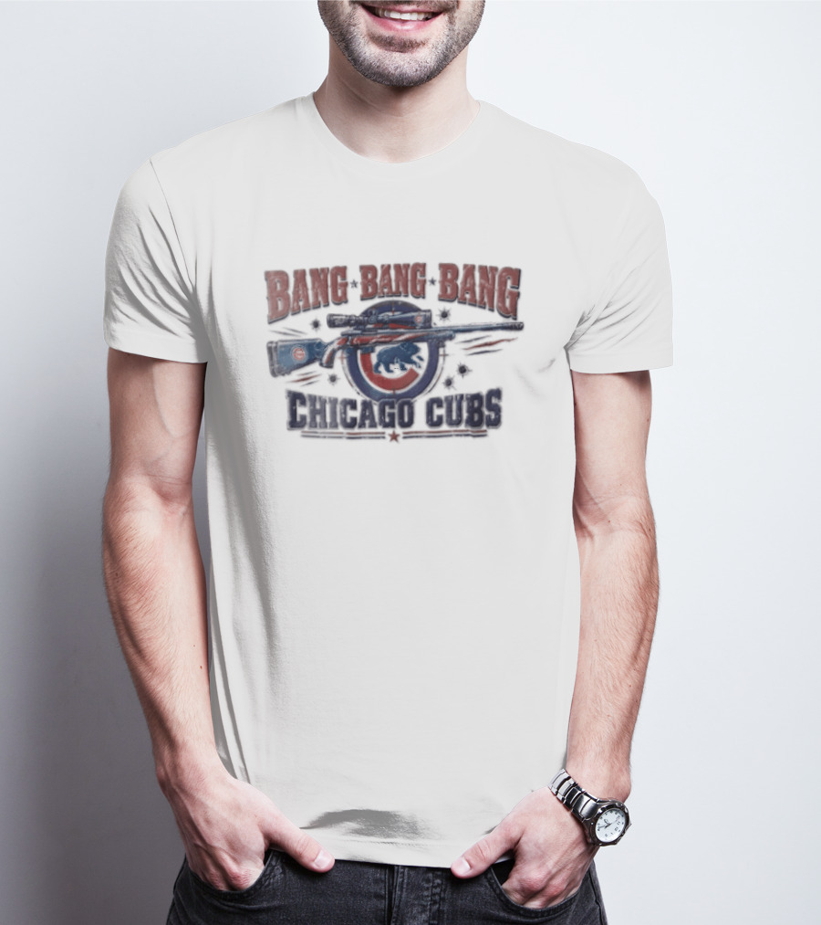 Bang Bang Bang Chicago Cubs Sniper Rifle Bullet Holes T-Shirt