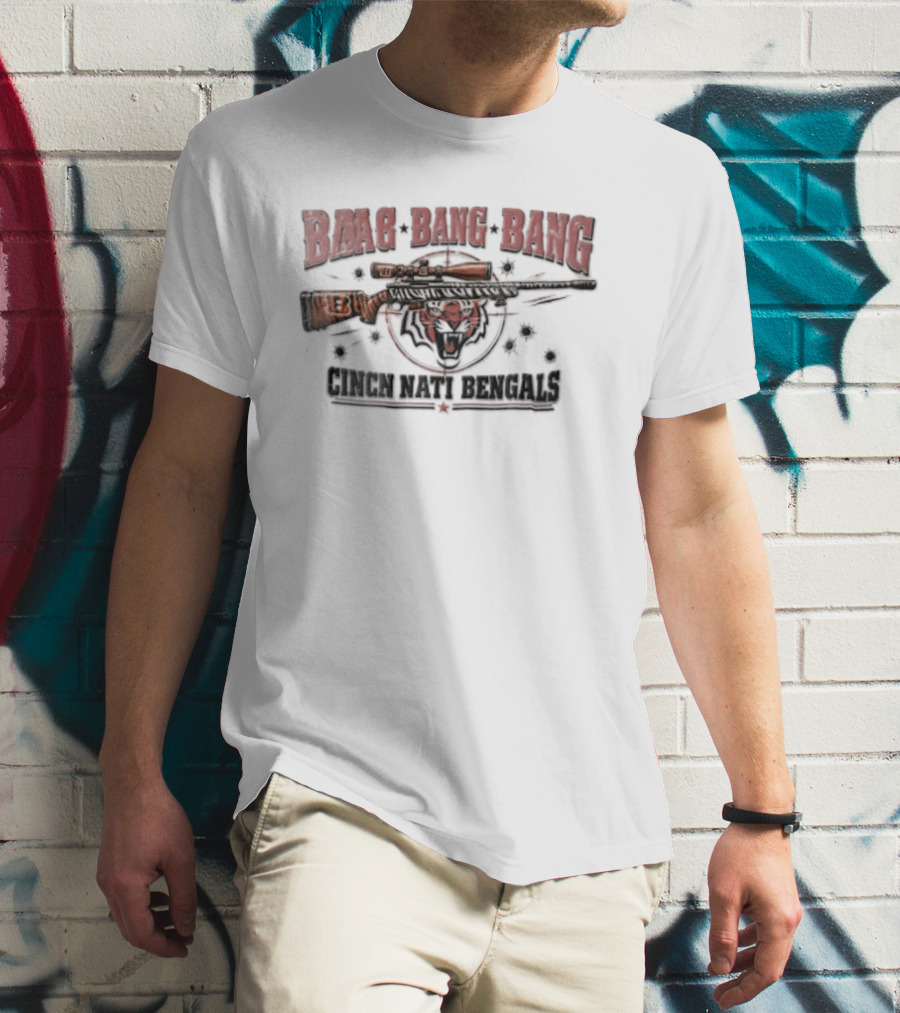 Cincinnati Bengals Baag Bang Bang Sniper Rifle Tiger Head Distressed T-Shirt