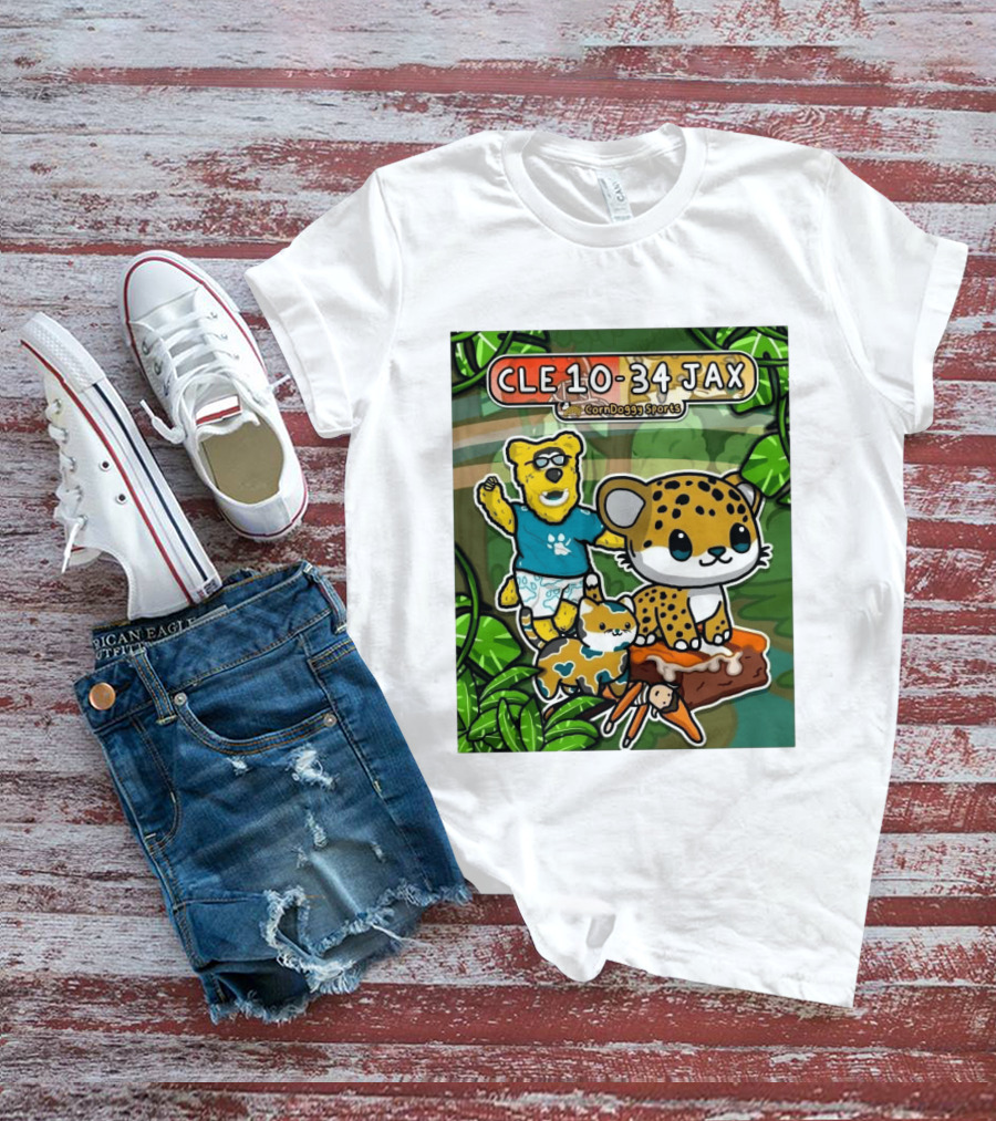 CornDoggy Sports CLE 10 34 JAX Cleveland Browns Vs Jacksonville Jaguars Cartoon Animals T-Shirt