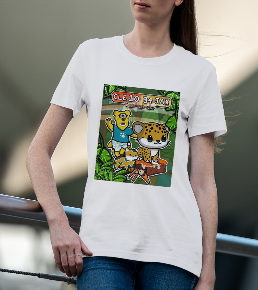 CornDoggy Sports CLE 10 34 JAX Cleveland Browns Vs Jacksonville Jaguars Cartoon Animals T-Shirt