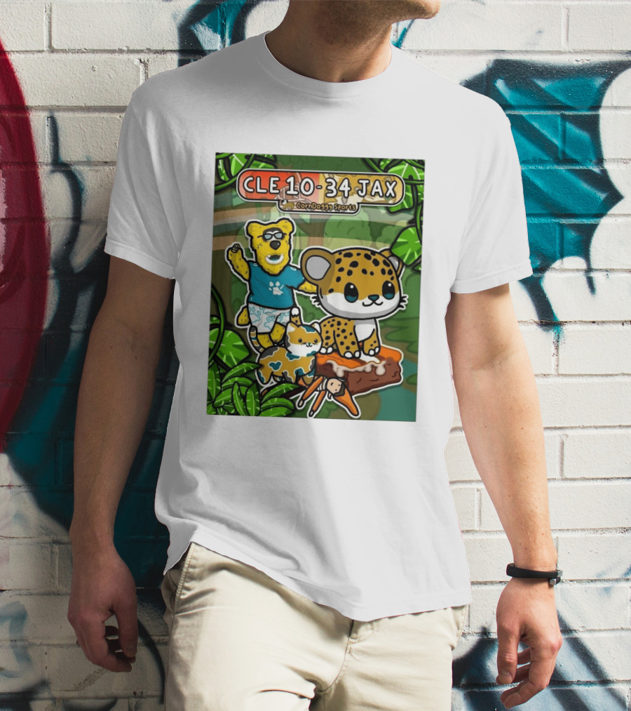 CornDoggy Sports CLE 10 34 JAX Cleveland Browns Vs Jacksonville Jaguars Cartoon Animals T-Shirt