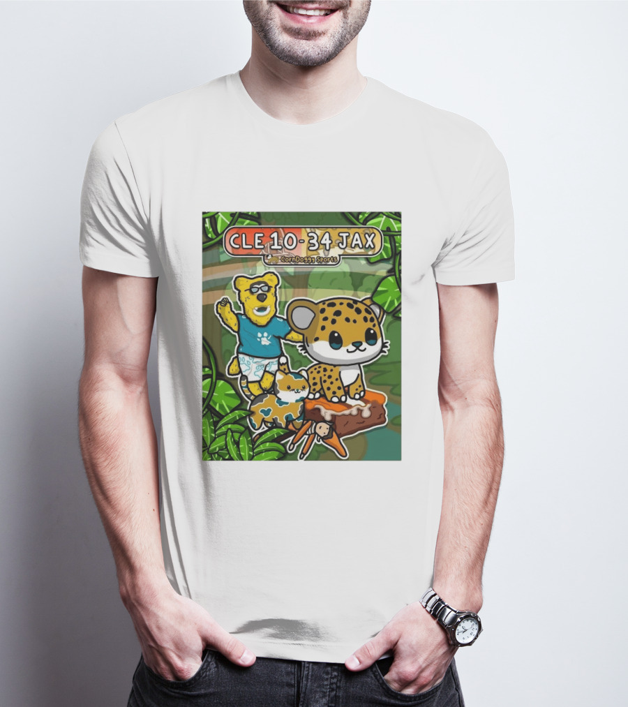 CornDoggy Sports CLE 10 34 JAX Cleveland Browns Vs Jacksonville Jaguars Cartoon Animals T-Shirt